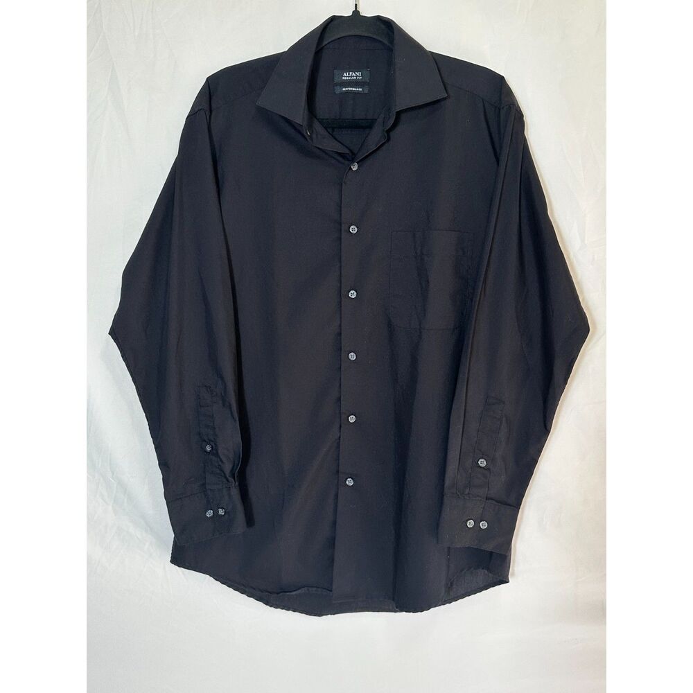 Alfani Men's Regular Fit Performance Dress Shirt Black Size M 32/33 Cotton Blend